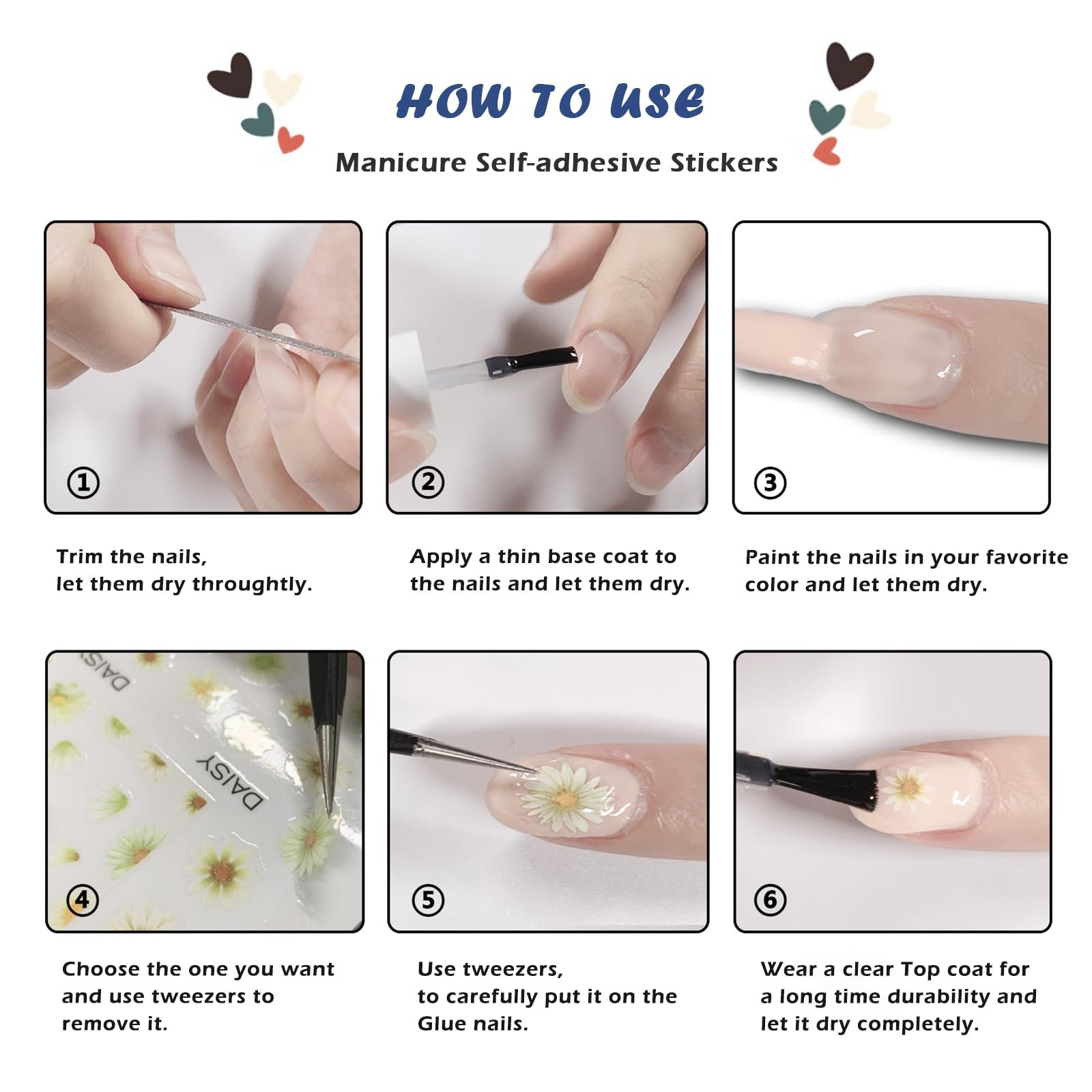 8 Pcs Self-Adhesive Nail Stickers, 5D Embossed Engraved Flower Nail Art Stick…