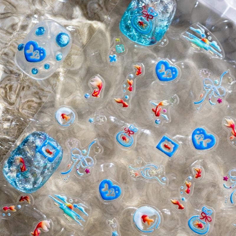 Shiny Goldfish Plastic Bag Seahorses Summer Jellyfish Starfish Nail Art Stickers