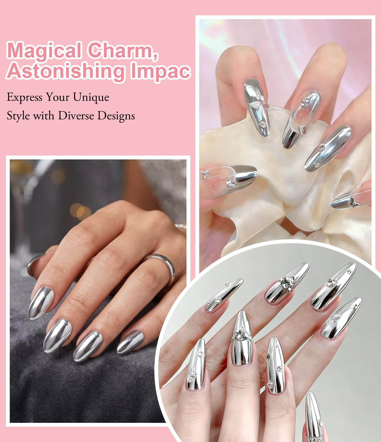 Ultra-Fine Chrome Nail Powder Set – 6 Vibrant Jars for Stunning Nail Designs