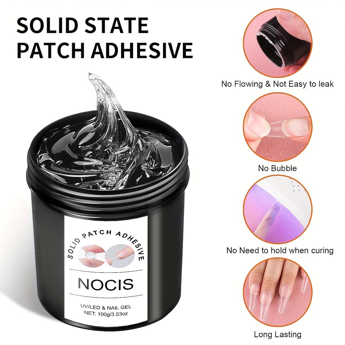 NOCIS 100g Solid Patch Adhesive Gel Nail Extension Glue Long-Lasting No Damage