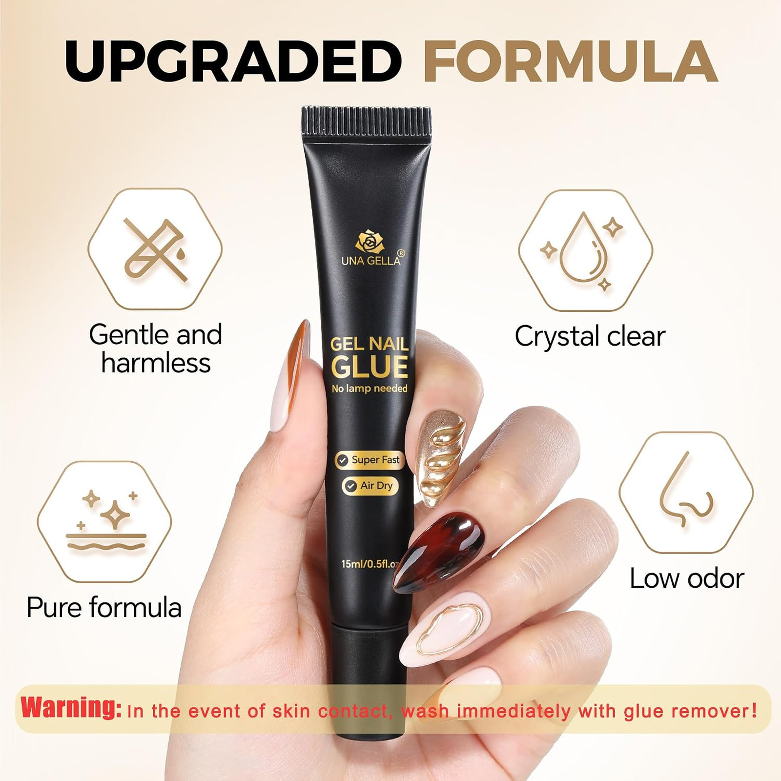 Nail Glue Strong Gel No UV 15g, 2 Pieces, Nail Press On Adhesive, Air Dry, Semi