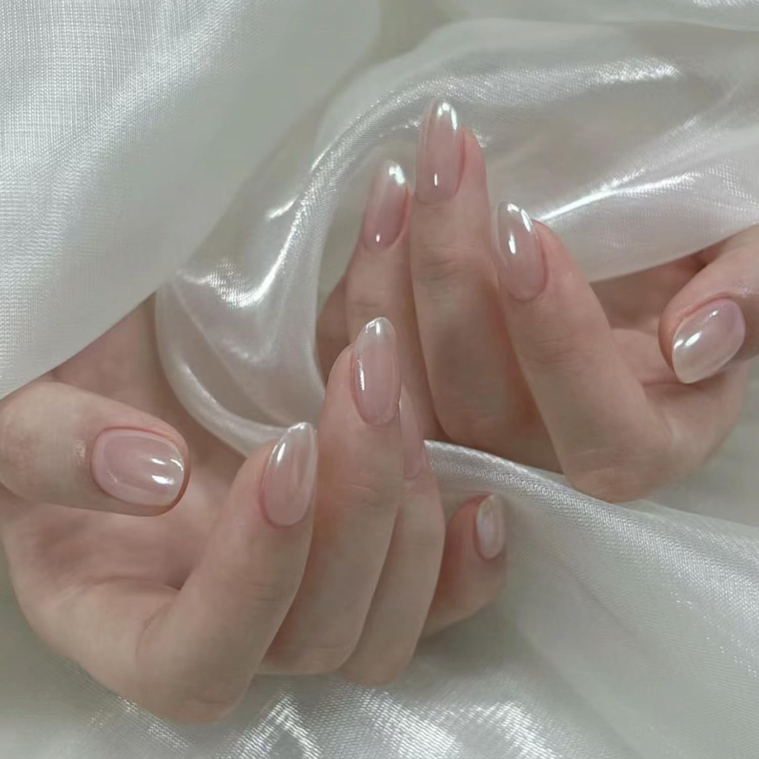 White Pearl Chrome Nail Powder for Gel Nails Clear Glazed Donut Mirror Effect Hi