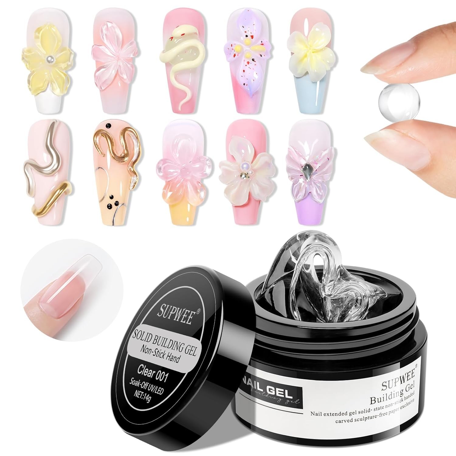 DIY 3D Nail Art Gel – 14g Non-Stick Builder Gel Kit for Salon Results at Home