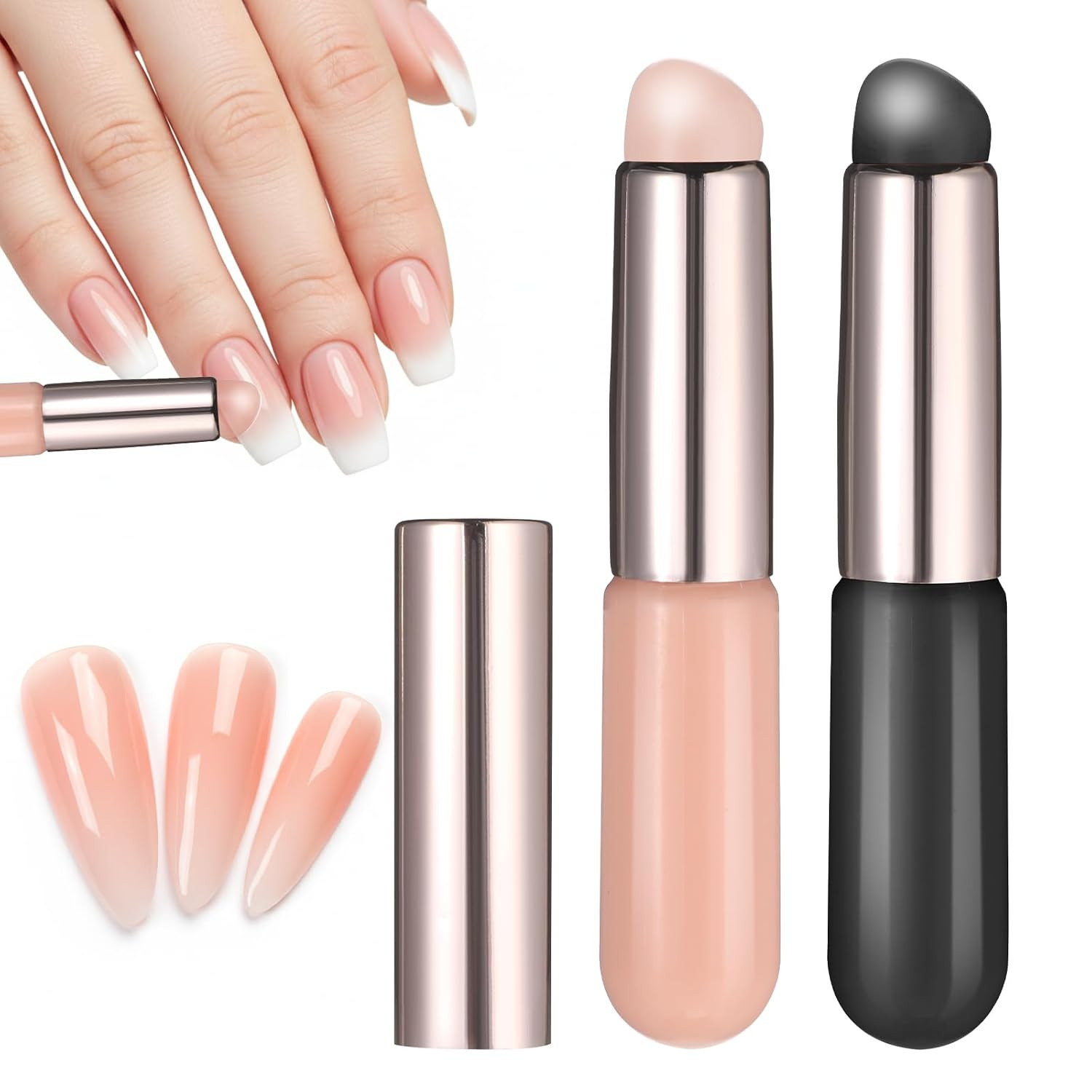 2 PCS Silicone Ombre Nail Art Brush, Chrome Powder Applicator, Reusable Gel Poli
