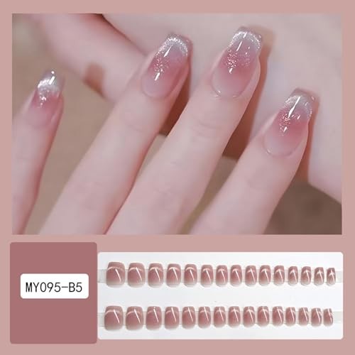 30 Pcs Press on Nails – Short Fake Nails with Glitter Cat Eyes – Blush Cat Eyes