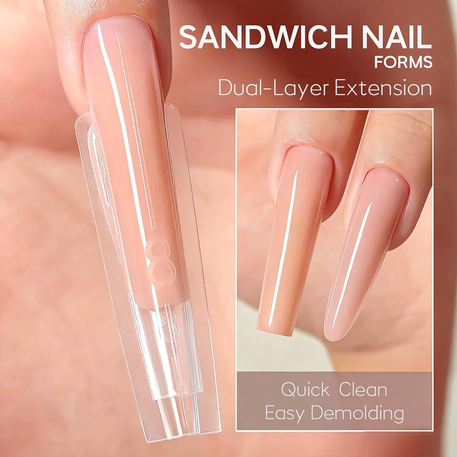 Sandwich Nail Dual Forms Builder Gel 240Pcs Coffin Nail Extension Kit Beginner