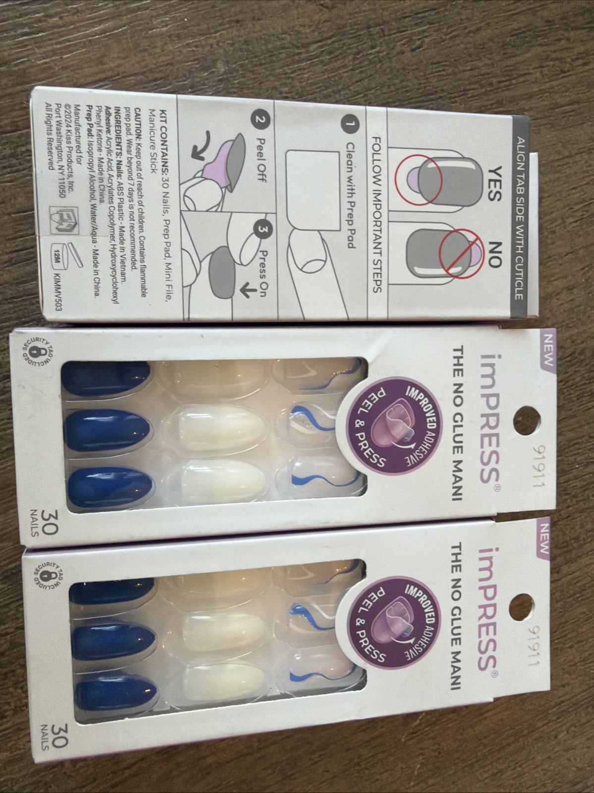 Impress Press On Nails Blue Swirl White New 3 Sets New No Glue Needed Mk03