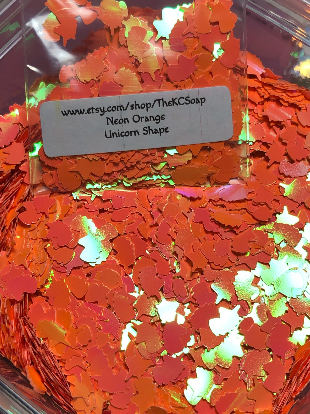 1OZ Solvent Resistant NEON ORANGE UNICORN Shape Glitter Epoxy US Seller
