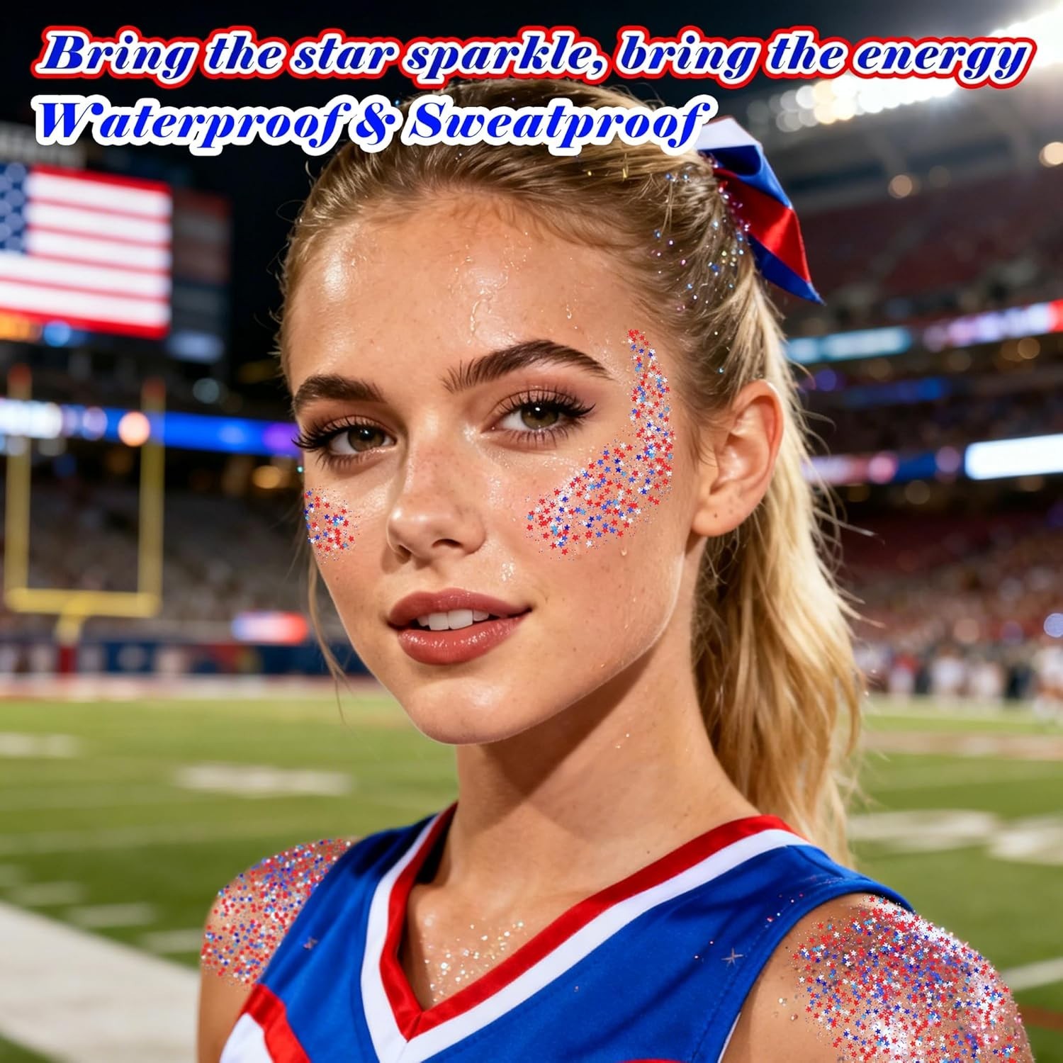 Red White and Blue Face Body Glitter Stick with Star Sequins,4th of July Acce…