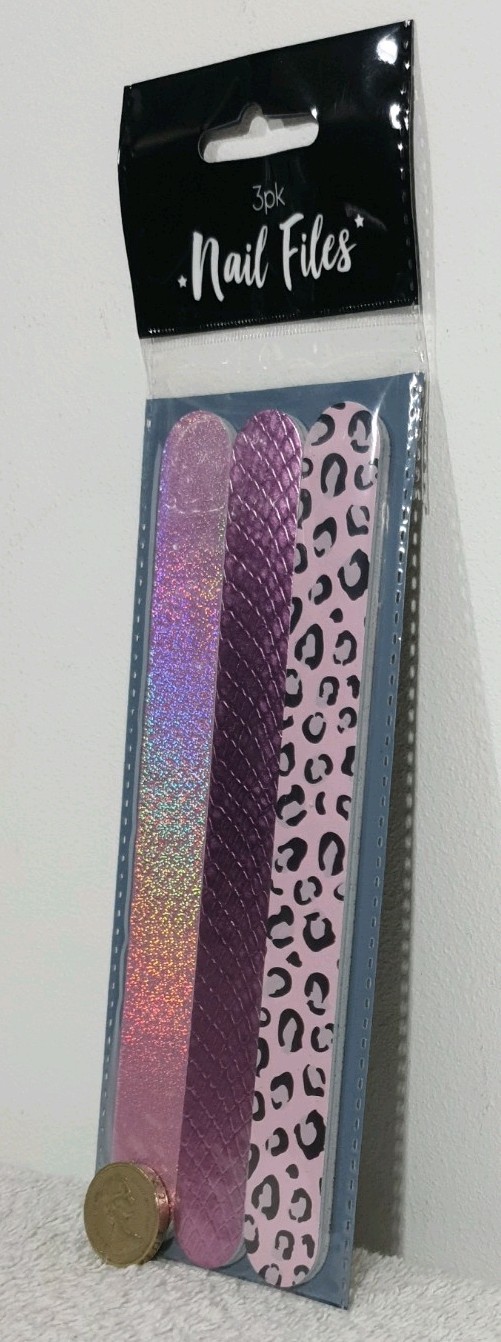 3x Sparkly PEARLESCENT PINK Cute Nail Files Emery Boards 3 New Pretty Nail Files