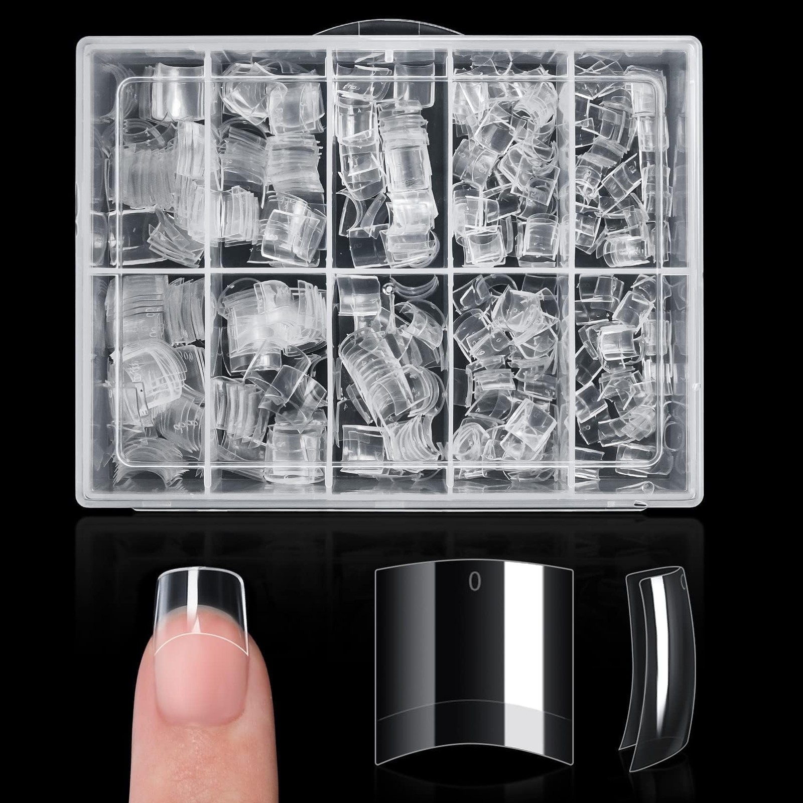 500 PCS SHORT NAIL TIPS CLEAR ACRYLIC FALSE NAIL EXTENSION KIT WITH STORAGE BOX