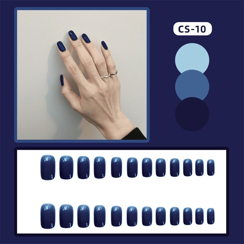 48 Pcs of Deep Sea Blue Solid Color Fake Nails – High Saturation Removable Nail
