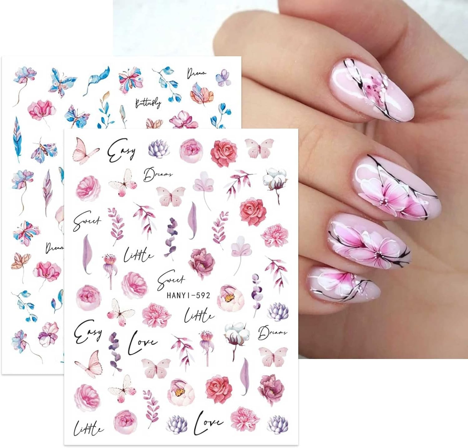 10 Sheets Self-Adhesive Spring Floral Nail Art Stickers – Elegant DIY Designs