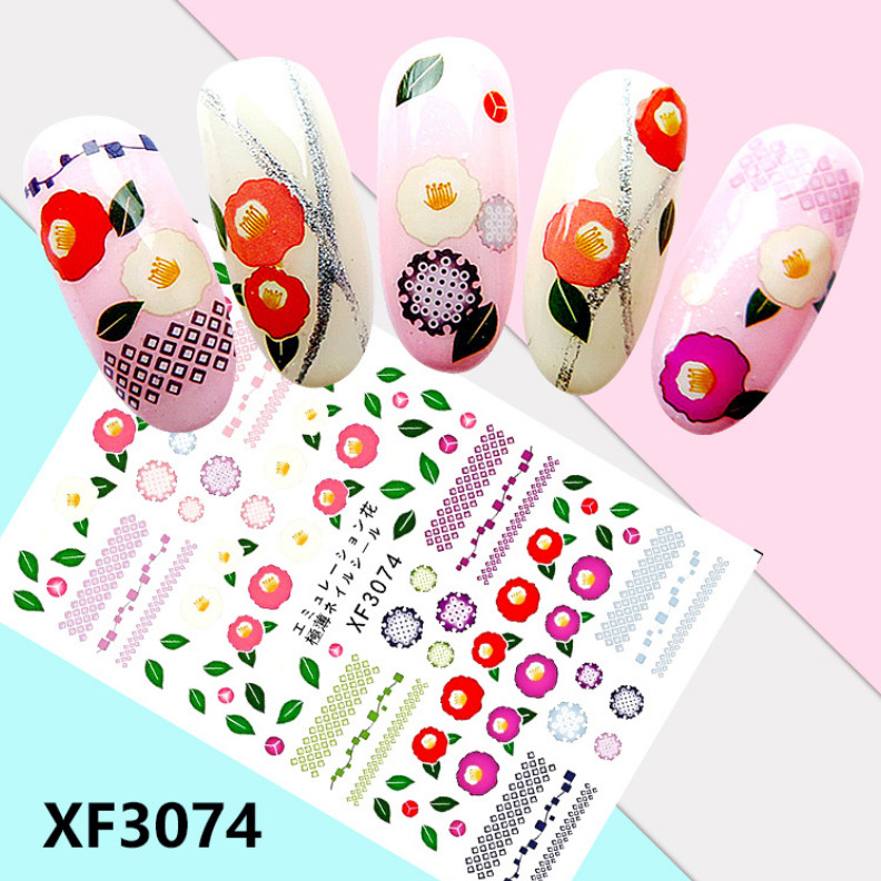 Nail Art 3D Decal Stickers pink white purple flower ornament XF3074 NS34