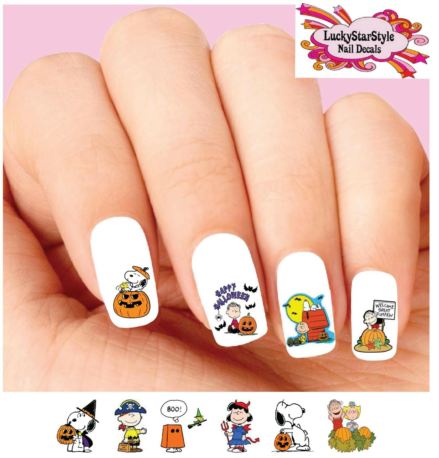 Waterslide Nail Decals Set of 20 – Halloween Charlie Brown Snoopy Assorted