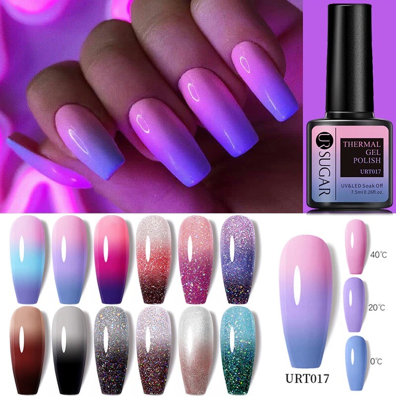 Nail Art 3D Color Thermal Changing UV Gel Polish sparkle Glitter Nail Gel Polish