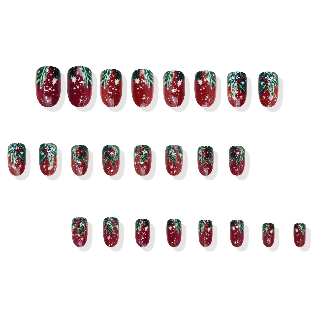48pcs Christmas Press On Nails Oval Red Glitter Berry Reusable Festive Gifts