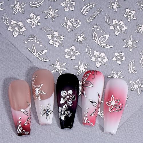 6 Sheets Flower Nail Art Stickers Gilding Gold Silver Flower Nail Decals