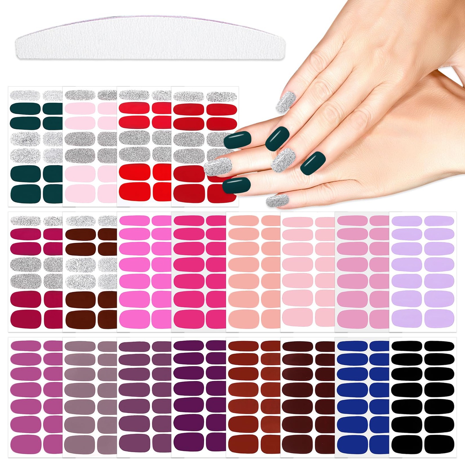 YECIRALA 20 Sheets 280 Pieces Solid Nail Polish Strips Mix Color Full Nail…