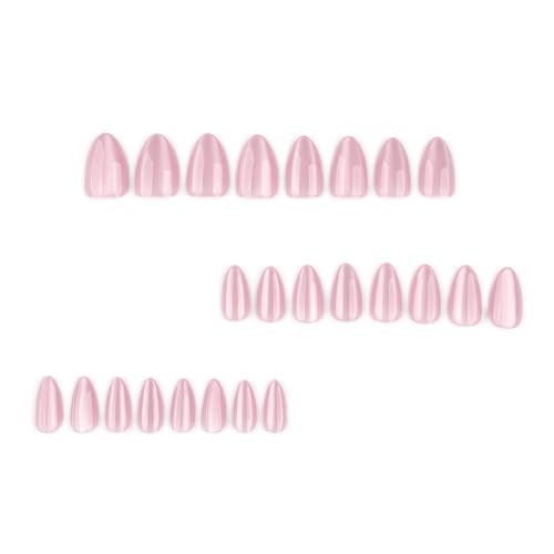 Pink Cat Eye Press on Nails Medium Almond Fake Nails Chrome False Style 12