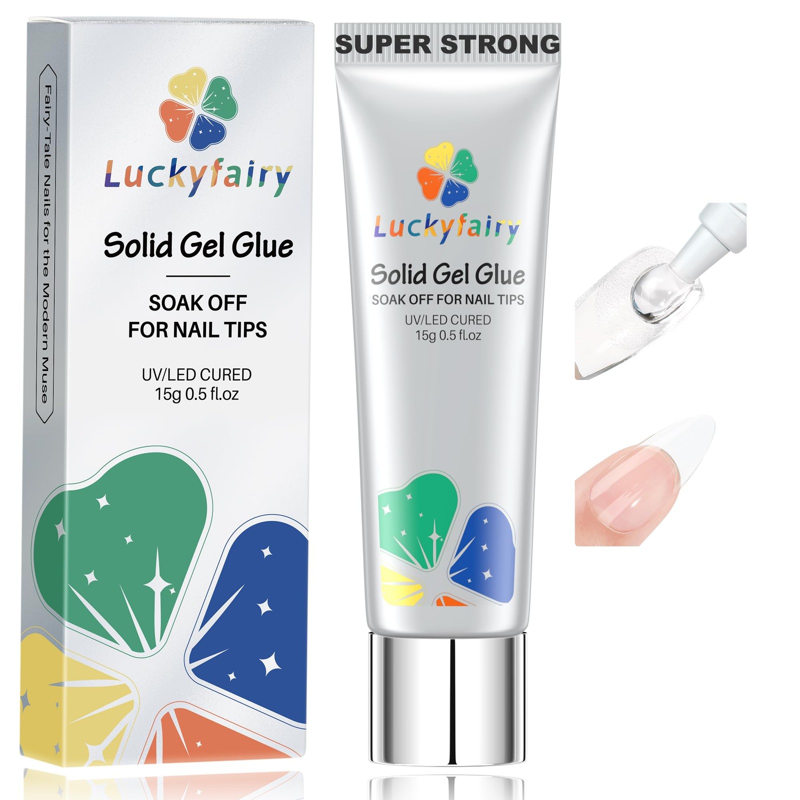 Luckyfairy Nail Glue Gel for Tips, Super Strong Solid U V Clear