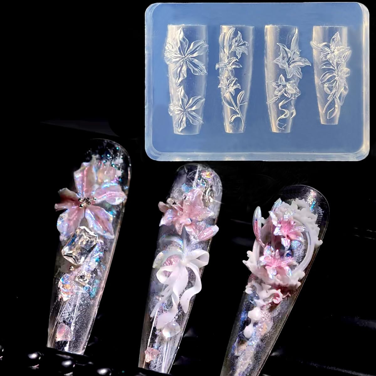 Silicone 3D Lily Flower Nail Mold for Art and Manicure Design