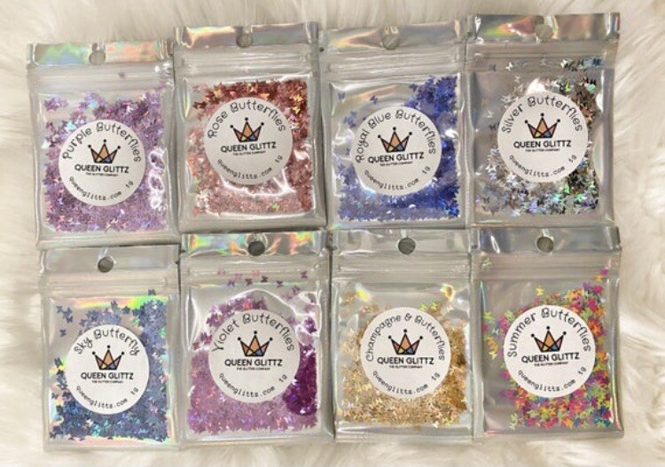 Colorful Nail Glitter Butterflies shapes holographic 8 zip bags mini