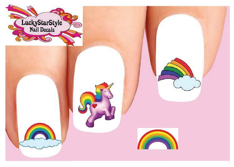 Waterslide Nail Decals Set of 20 – Colorful Rainbow and Unicorn Assorted