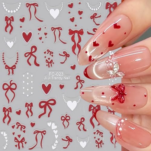 8 Sheets Cute Bow Heart Nail Art Stickers 3D Self-Adhesive Cute Bow Heart-1