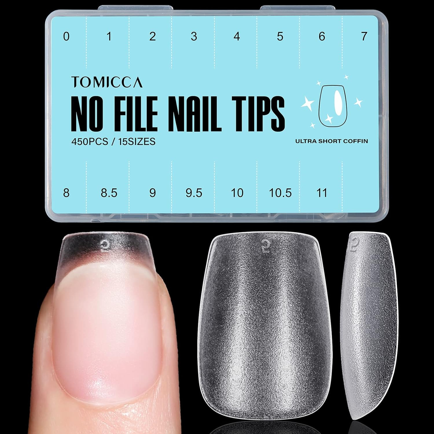 Extra Short Coffin Nail Tips, 15 Sizes 450Pcs Full Cover Gel Nail Tips for Exten