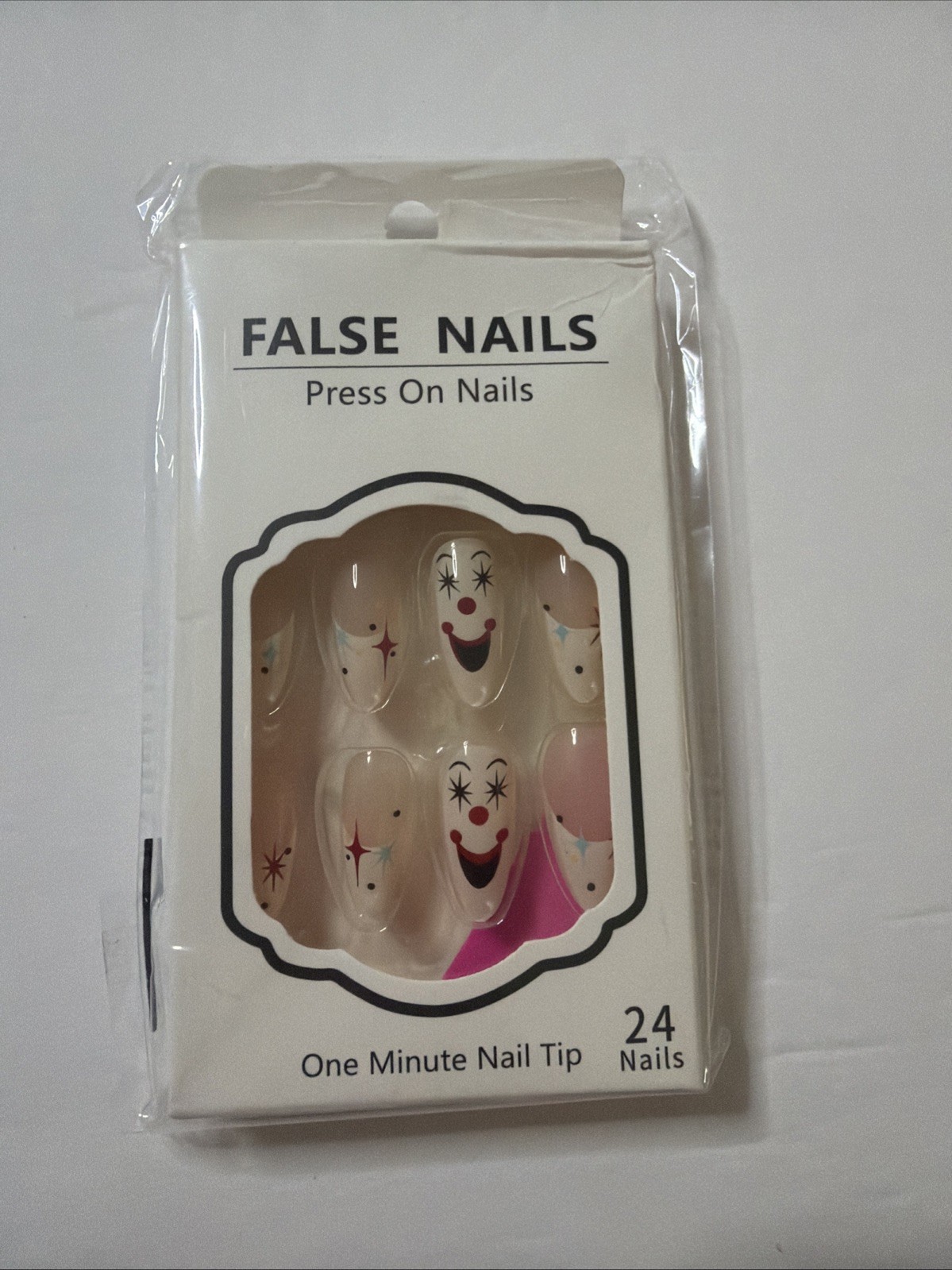 24 pcs Press-On Nails – Clown Design, Fit All Sizes, Halloween Style