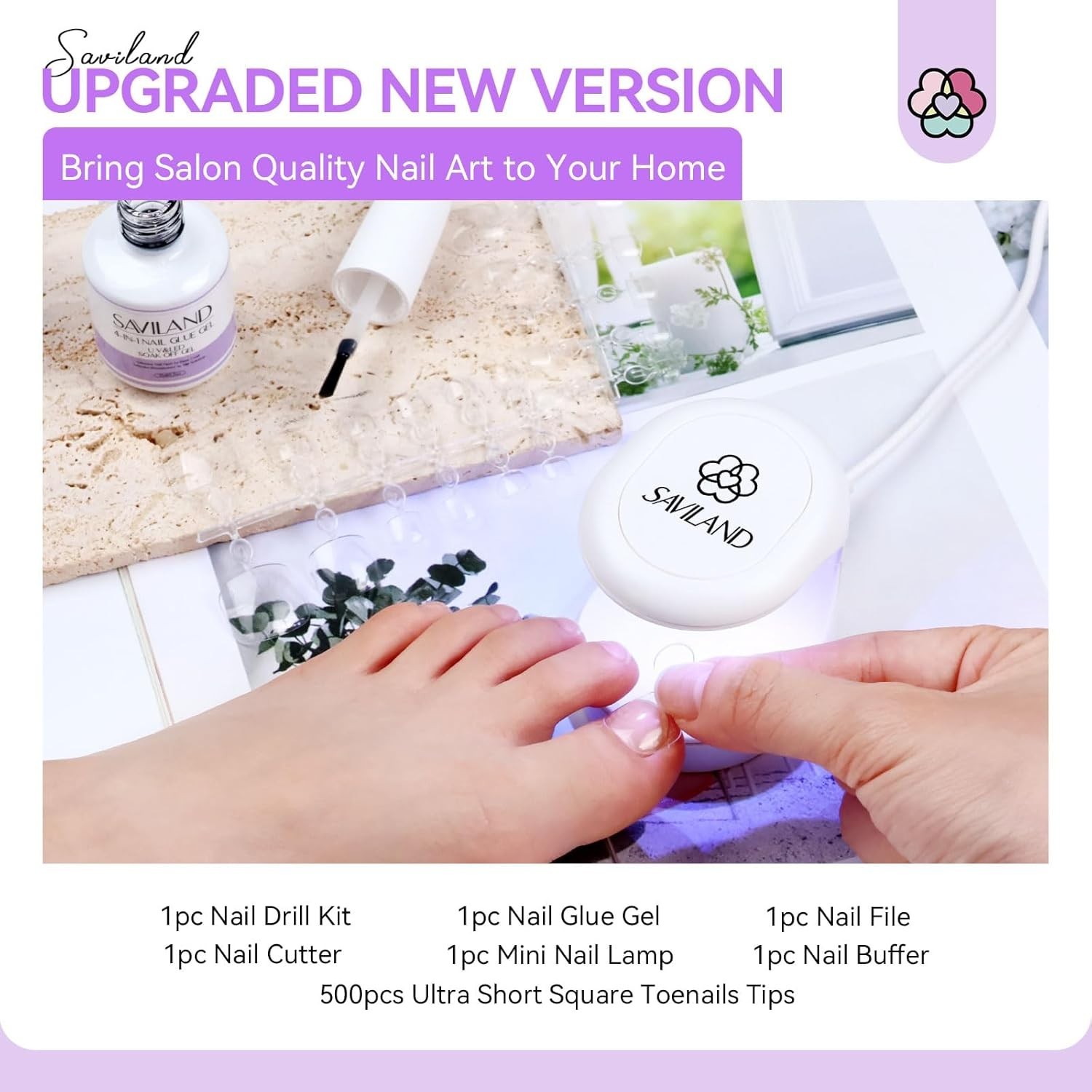 Toe Nail Tips & Glue Gel Kit with Drill, Lamp, 500 Tips, Pink