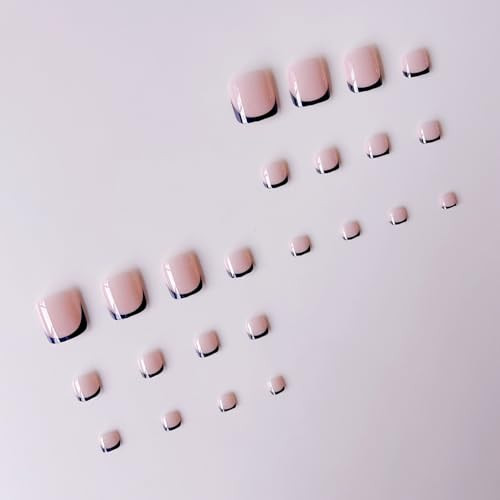 48 Pcs Black French Tip Press on Nails & Toenails Set Solid Color Short Toe