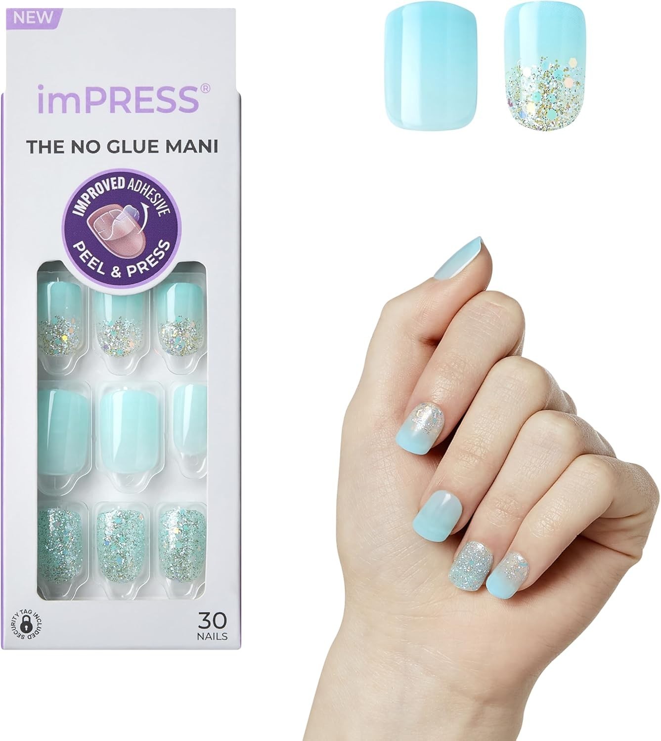 KISS imPRESS No Glue Mani Press On Nails Eternity Medium Blue Short Squoval
