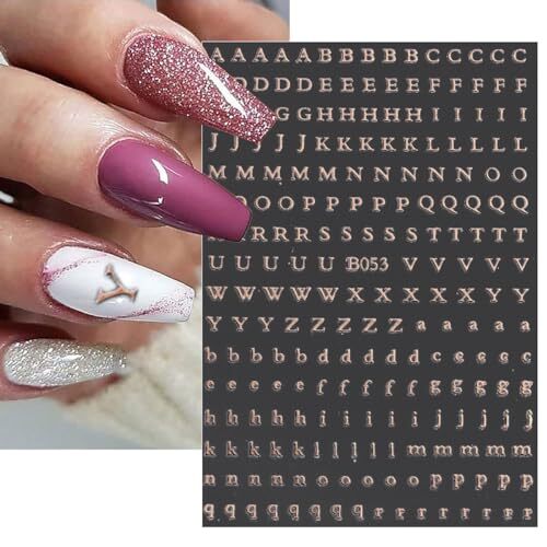 Letter Nail Stickers for Nail Art 3D Holographic Gold Silver Nail Decals Self