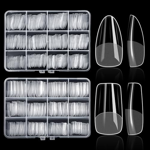 480PCS Nail Tips Clear False Nails Full Cover for Acrylic Almond&Square-480pcs