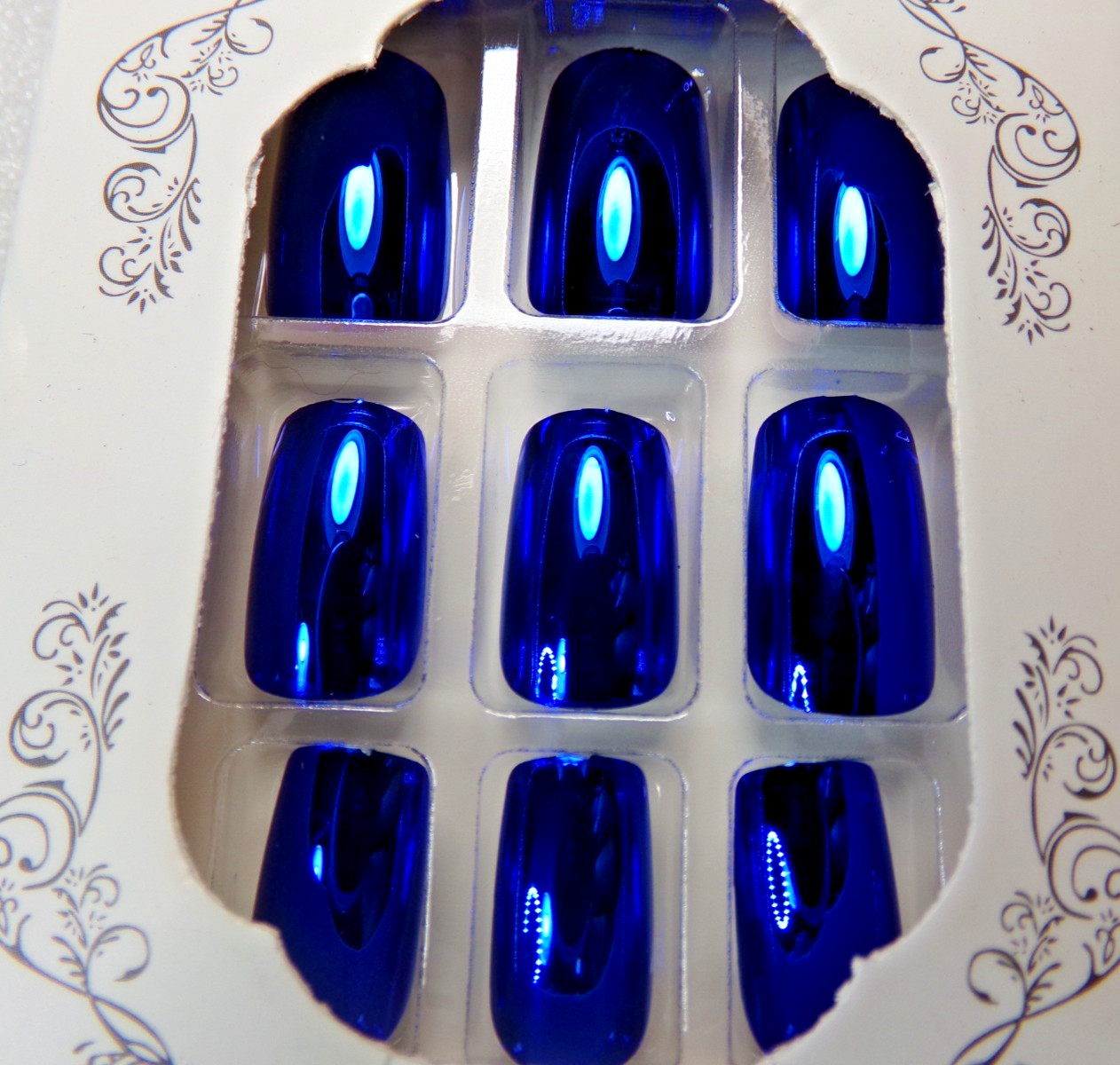 Beautiful Nails Shiny Royal Blue Mirror Chrome glue on or Tabs Medium