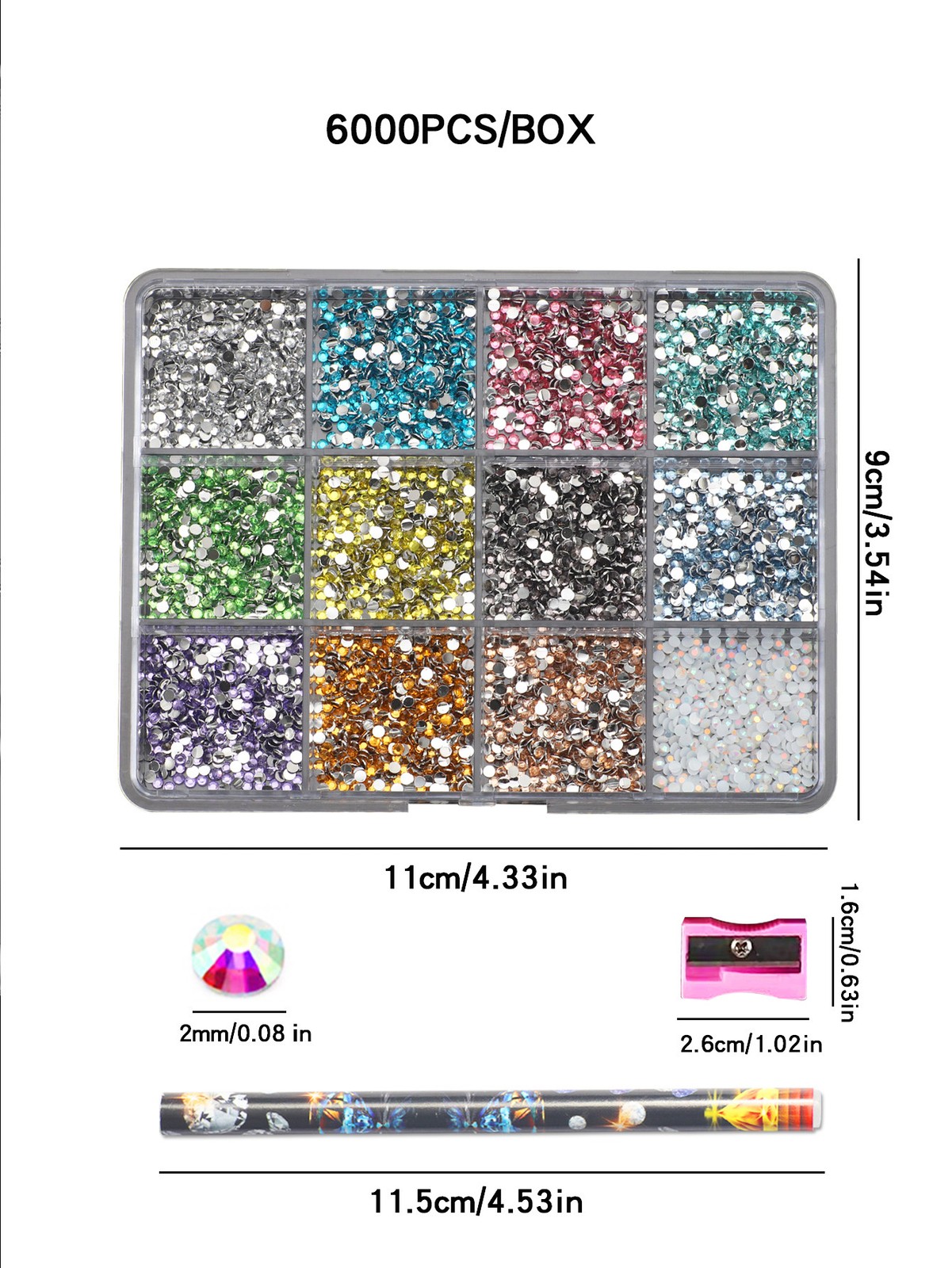 12 color acrylic nail diamond black 3D nails charm DIY nail art accessories resi
