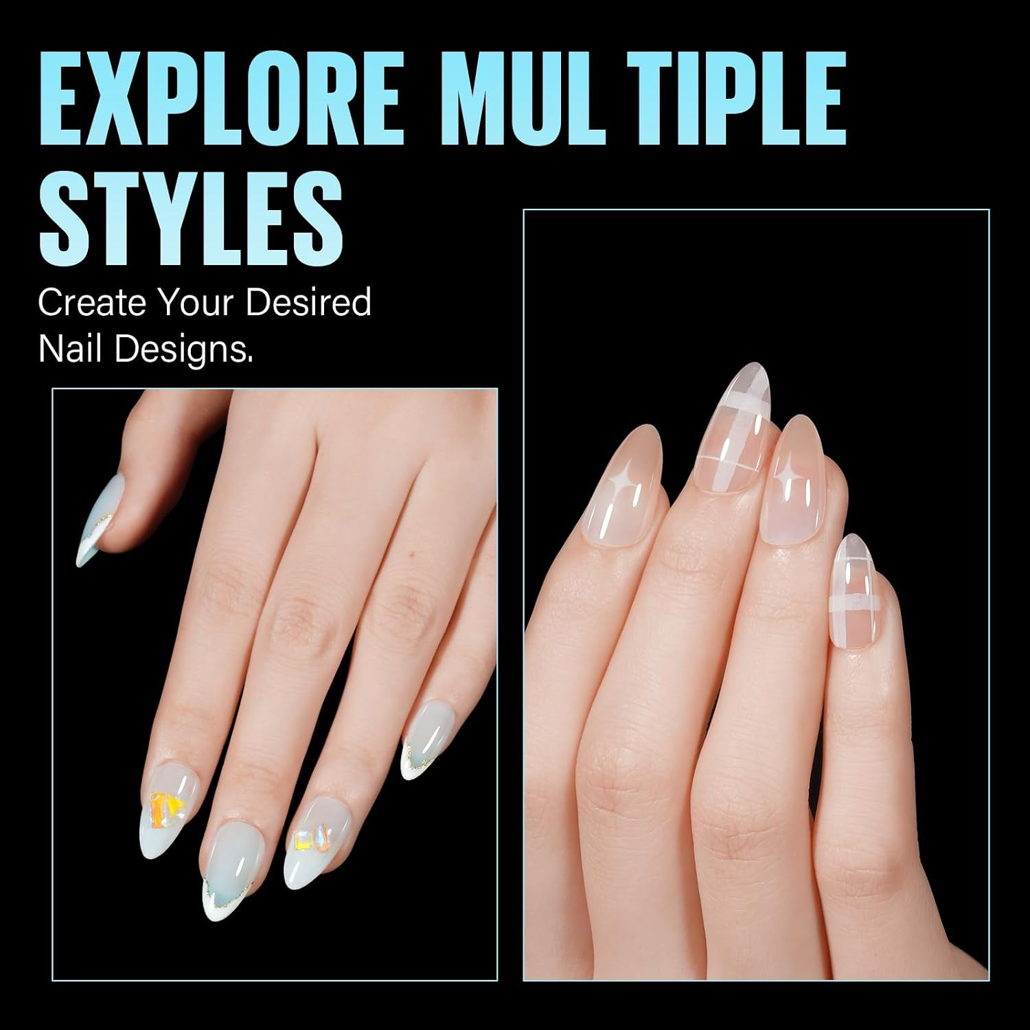 Medium Almond Nail Tips, 240Pcs Soft Acrylic Nails Tips Pre-Shaped Gel Tips, Med