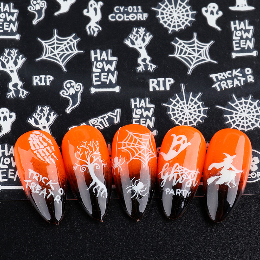 Luminous Halloween 3D Nail Stickers Glow In Dark Design Decals Nail Decoration