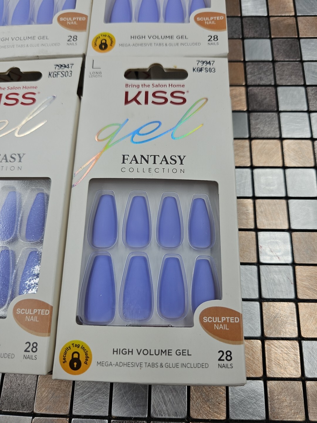 (4) NEW – KISS Fantasy Collection GEL Nails – Long Coffin PURPLE #79947