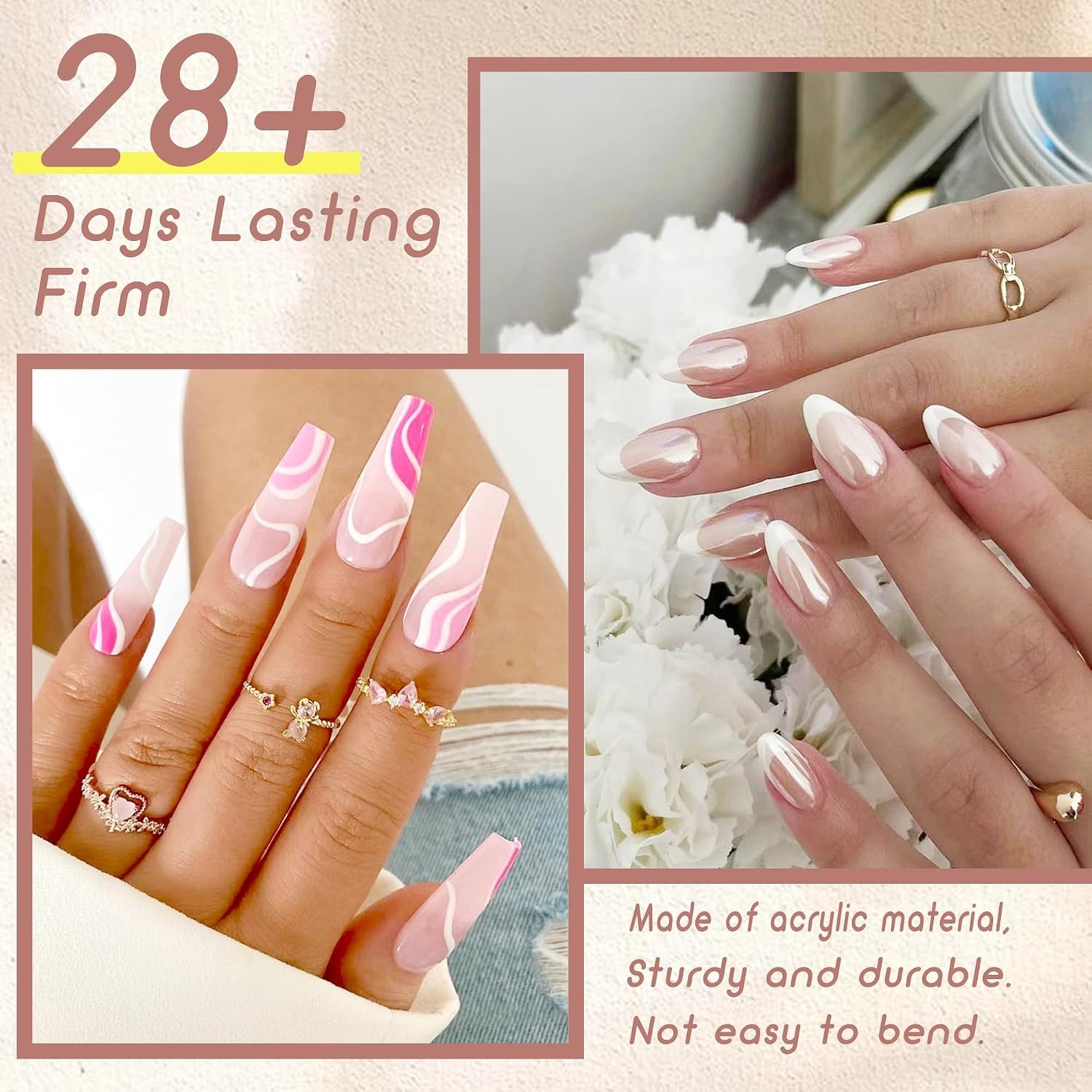 1000PCS Nail Tips Clear False Nails Full Cover for Acrylic Nails Kit 10 Sizes