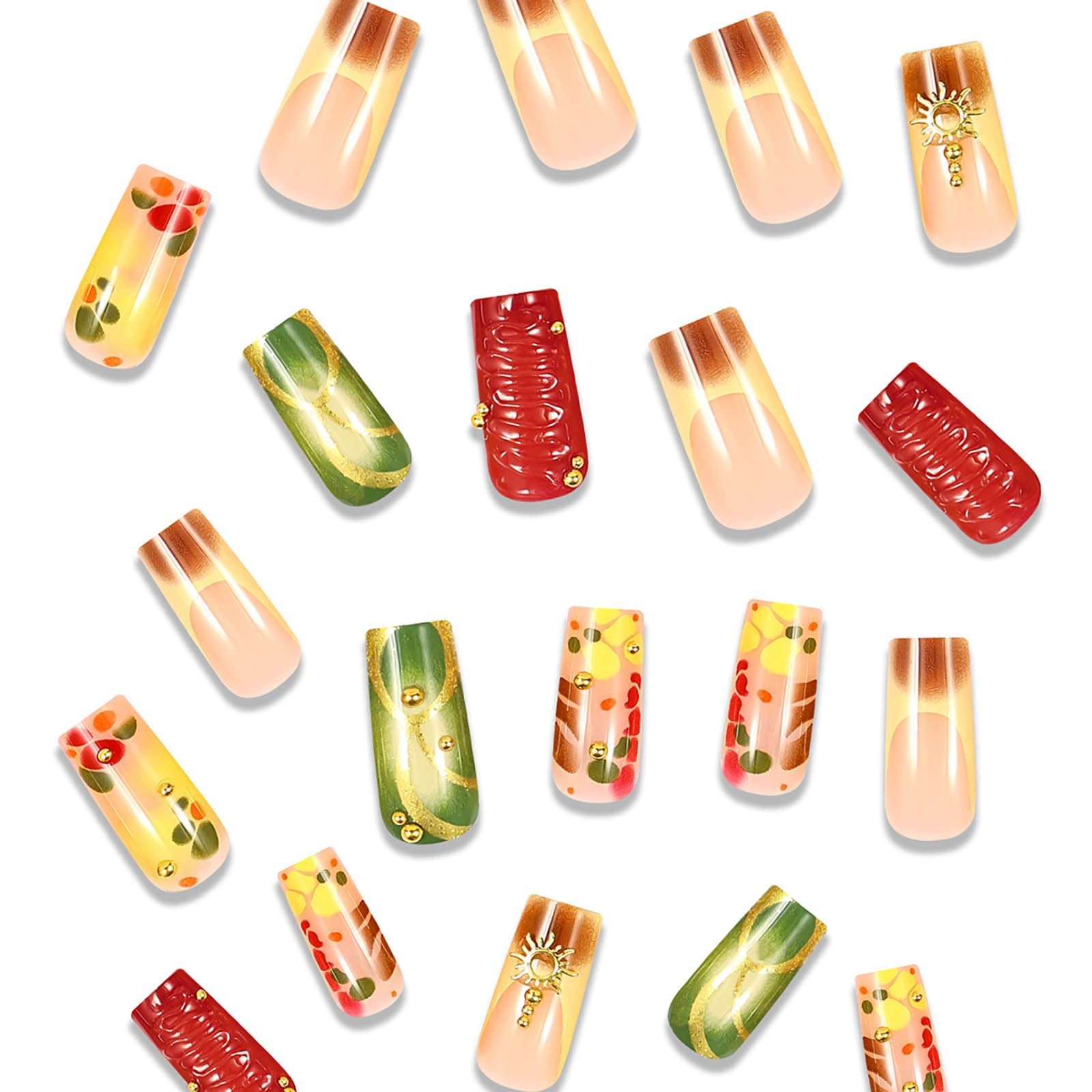 RTKHFZE Press on Nails Medium Length Square Fake General,24, Red Blooming