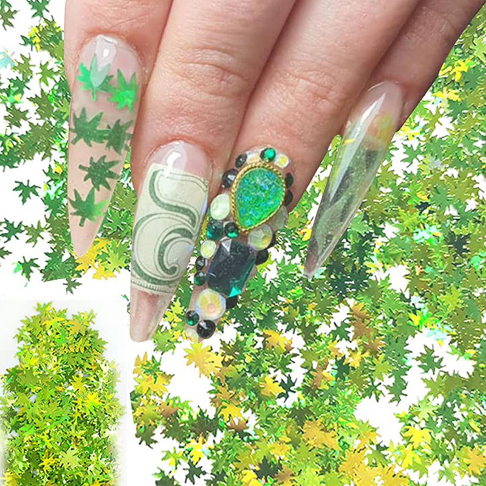 Weed Leaves Chunky Glitter Flakes Nail Art Sequin, Approx. (10g)