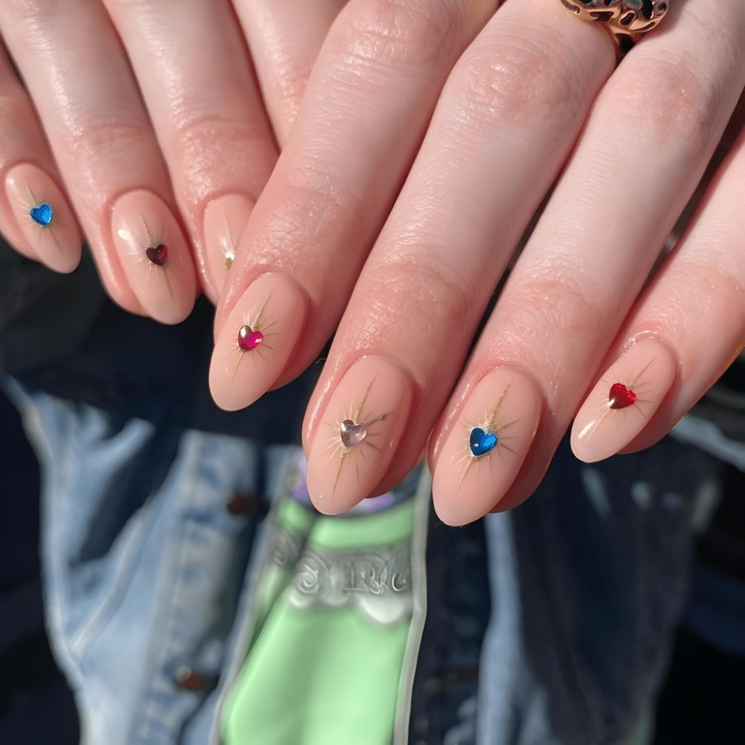 Star Nail Stickers for Nail Art 5D Embossed Gold Nail Decals Colorful Sun Heart