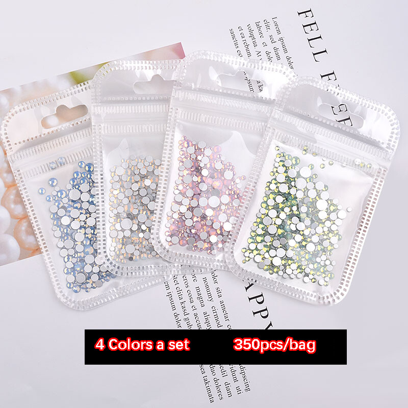 SS4-SS20 Flatback Opal Crystal Nail Rhinestones 4Colors Charm Nail Art Decor Set