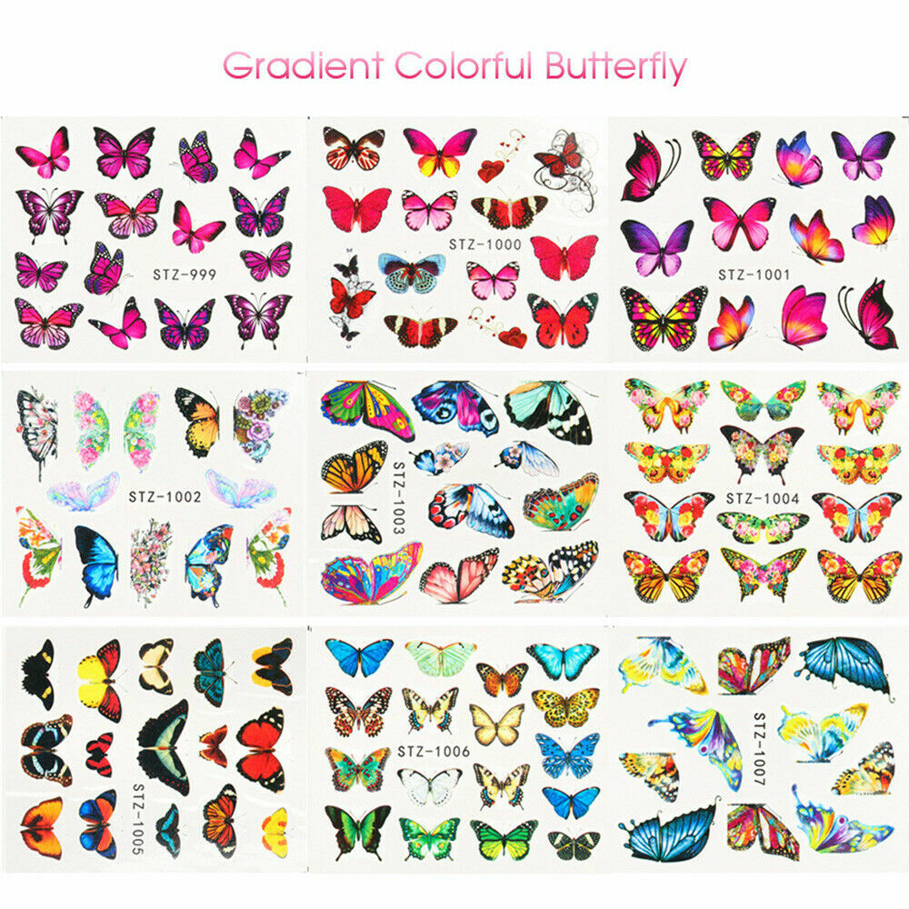 4Sheets Nail Art Sticker Butterfly DIY Waterproof Adhesive Transfer Decal NS12