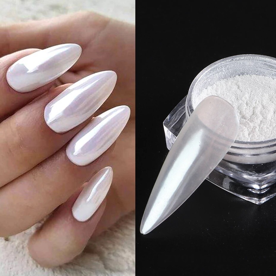White Nail Chrome Powder Pigment Nails Crystal Shiny Mirror Dust Glazed Donut UK