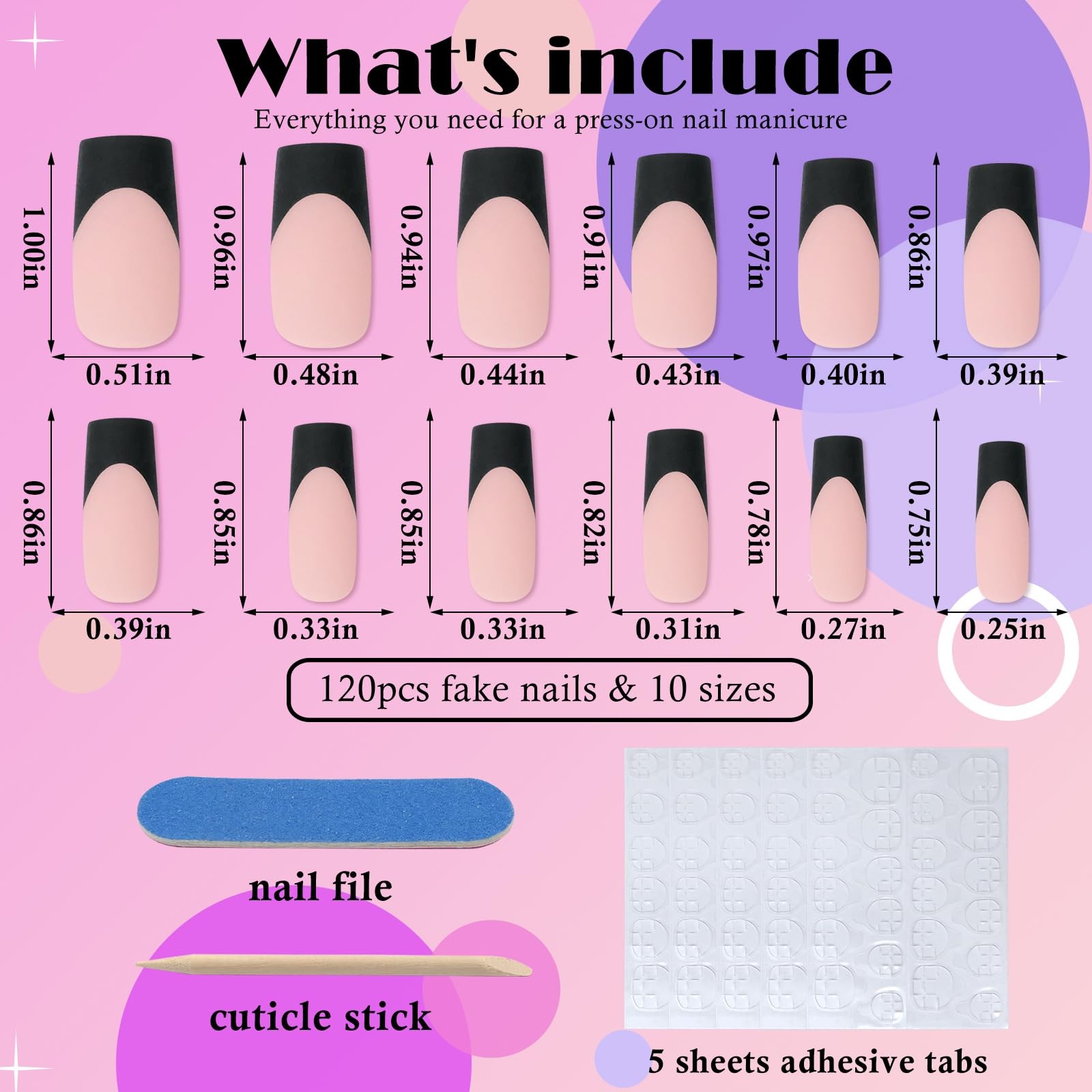 AddFavor French Tip Press on Nails Medium Square Fake Nails, 120pcs Black Fre…