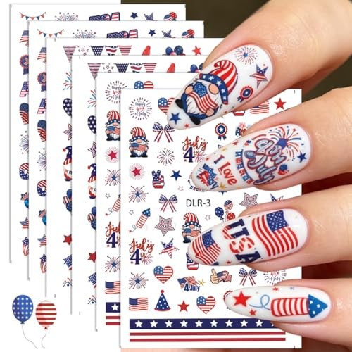 4th of July Nail Stickers for Nail Art Patriotic Independent day nail decals-3
